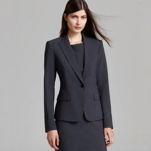 Theory Jackets & Blazers - Theory Women’s Gabe B 2 Urban Virgin Wool Stretch Blazer in Charcoal Gray, 6